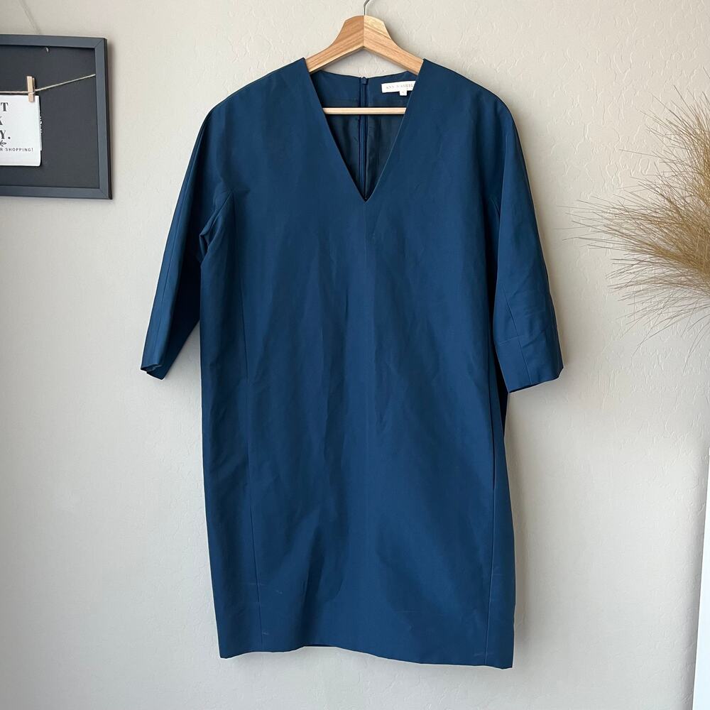 Ann Mashburn Navy‎ Blue V-Neck 3/4 Sleeve Shift Mini Dress Women’s Size Medium